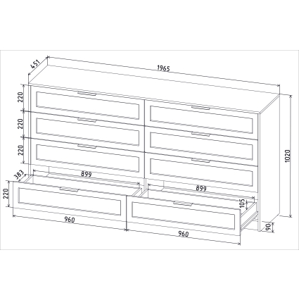 Kомод Тренд КТ-К197 (Белый ЛДСП/ Океан ЛМДФ) Ш1965 В1020 Г451